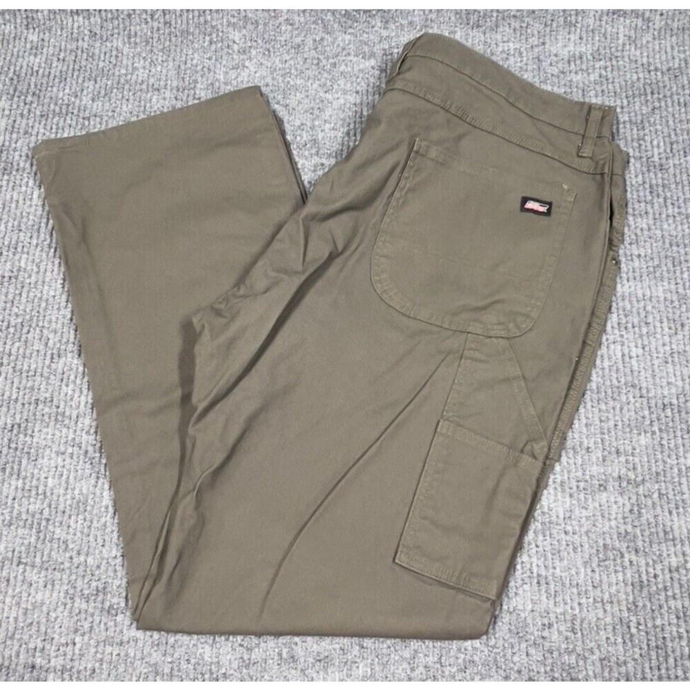 Dickies Pants Men 42x32 Dark Wash Green Canvas Cargo Carpenter Straight Workwear